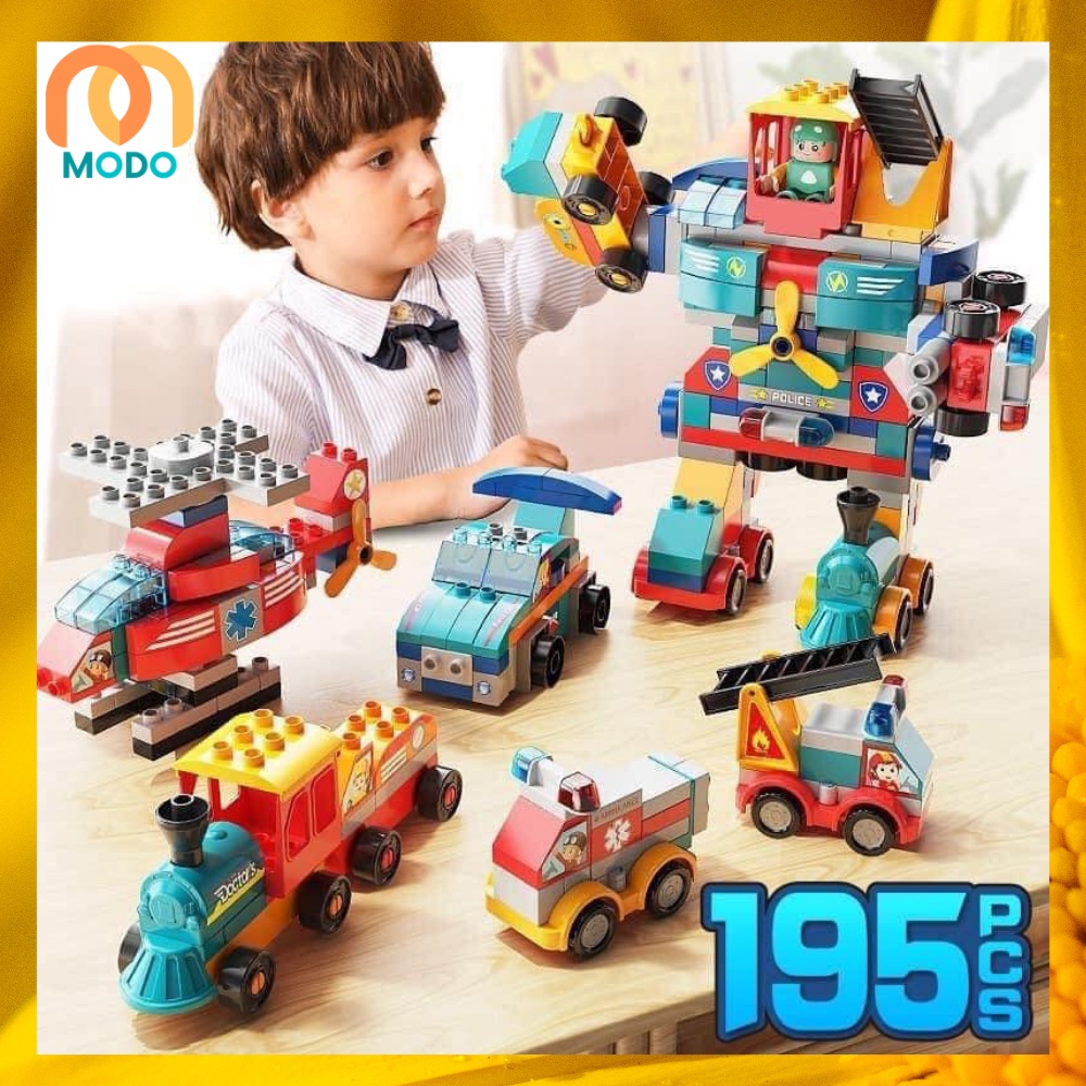 Đồ chơi xếp hình cho bé Lego Robot chính hãng Feelo - Bộ Lego Duplo xe robot 195 chi tiết bằng nhựa ABS an toàn cho bé