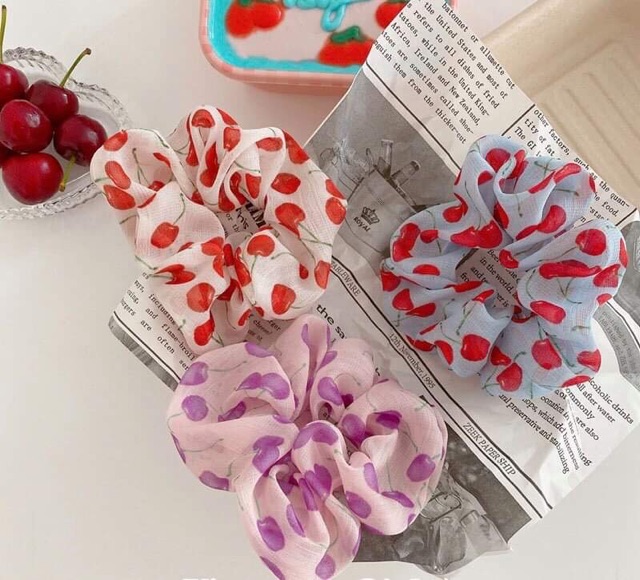 Chun cột tóc Scrunchies quả cherry