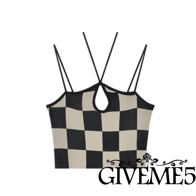 Áo Croptop Hai Dây Họa Tiết Sọc Ca Rô Phong Cách Quyến Rũ Dành Cho Nữ