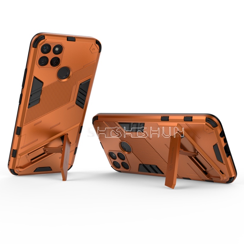 Ốp điện thoại PC cứng chống sốc chống rơi kèm giá đỡ thích hợp cho Realme C21Y RealmeC21Y 2021