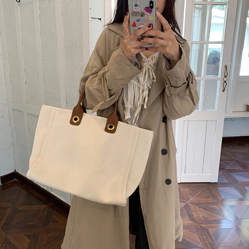Túi tote xách tay vải canvas cỡ lớn phong cách văn học và nghệ thuật Pháp đơn giản thời trang cho nữ
