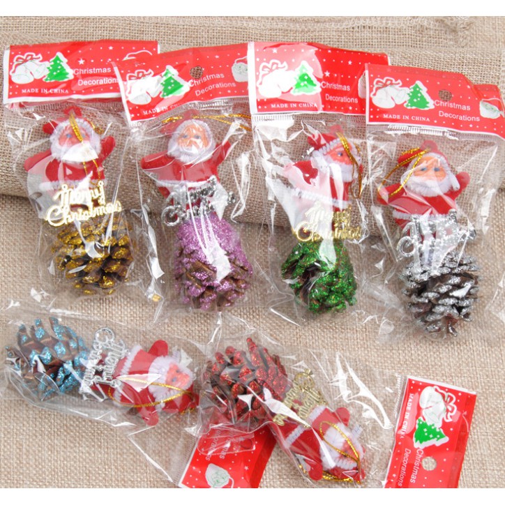 Phụ kiện trang trí noel ông già noel và trái thông A90