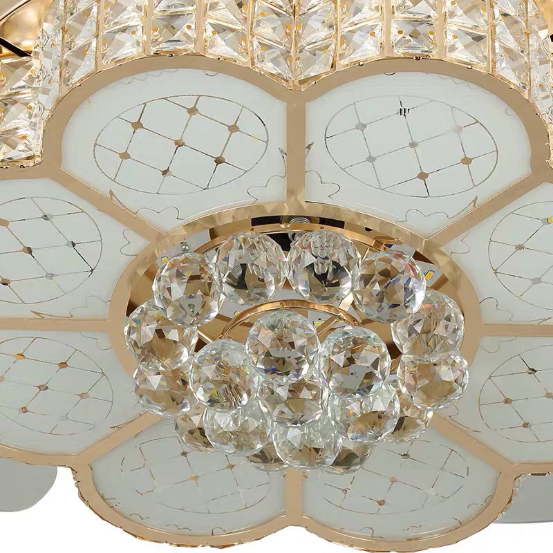 (Bảo hành 5 năm) Quạt trần đèn giấu cánh hoa pha lê, 3 chế độ, có điều khiển HT-6097 | BigBuy360 - bigbuy360.vn