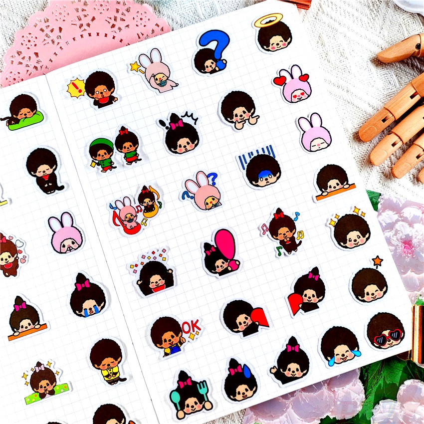 ★★★ Sticker Dán Trang Trí Nhật Ký Mini MONCHHICHI Q-1 ★★★ 48 Miếng Dán Decal Thời Trang Trang Trí Album