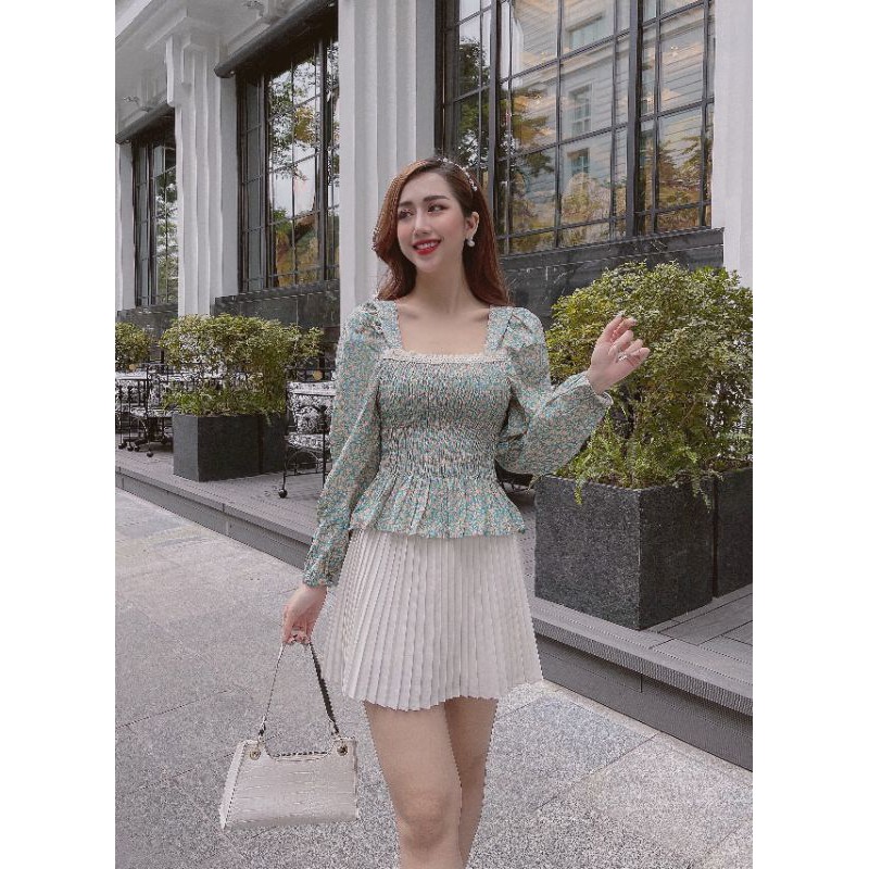[Mã FAMAYWA giảm 10K đơn 50K] Áo sơ mi kiểu hoa nhí cổ vuông tay bồng tiểu thư | BigBuy360 - bigbuy360.vn