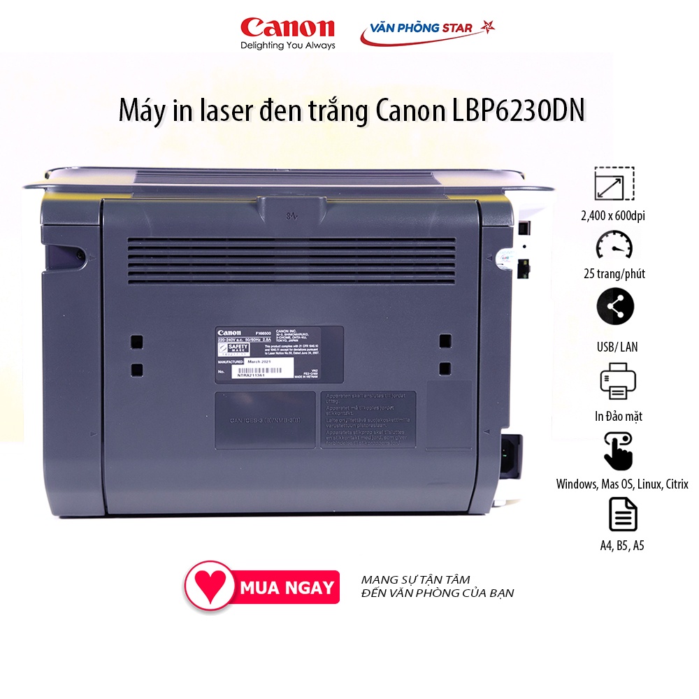 [FREESHIP] Máy in laser trắng đen canon LBP 6230DN in 2 mặt tự động tốc độ 25 trang/phút, độ phân giải 1200 x 1200