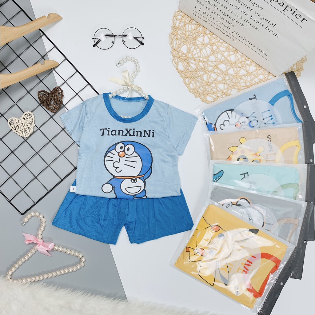 Bộ cộc tay vải thun lạnh in hình ngộ nghĩnh cho bé 6-16kg, hàng đẹp mềm mát - BO10