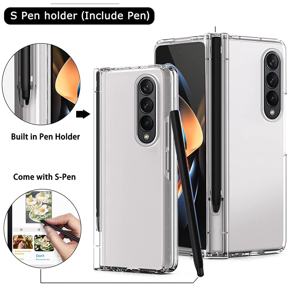 Ốp Điện Thoại Cứng Bảo Vệ Toàn Diện Kèm Ngăn Đựng Bút Và Kính Cường Lực Cho Samsung Galaxy Z Fold 4 Z Fold 3