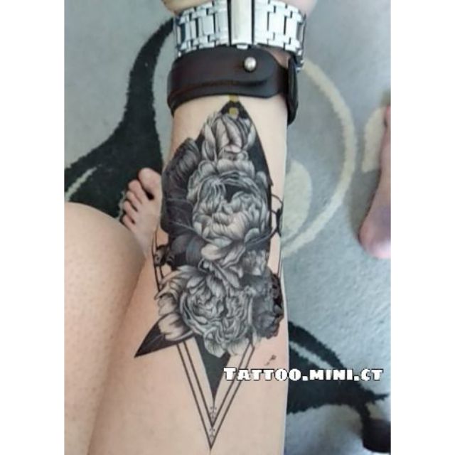 Hình xăm dán tatoo hình hoa mẫu đơn size vừa, mã XQB013