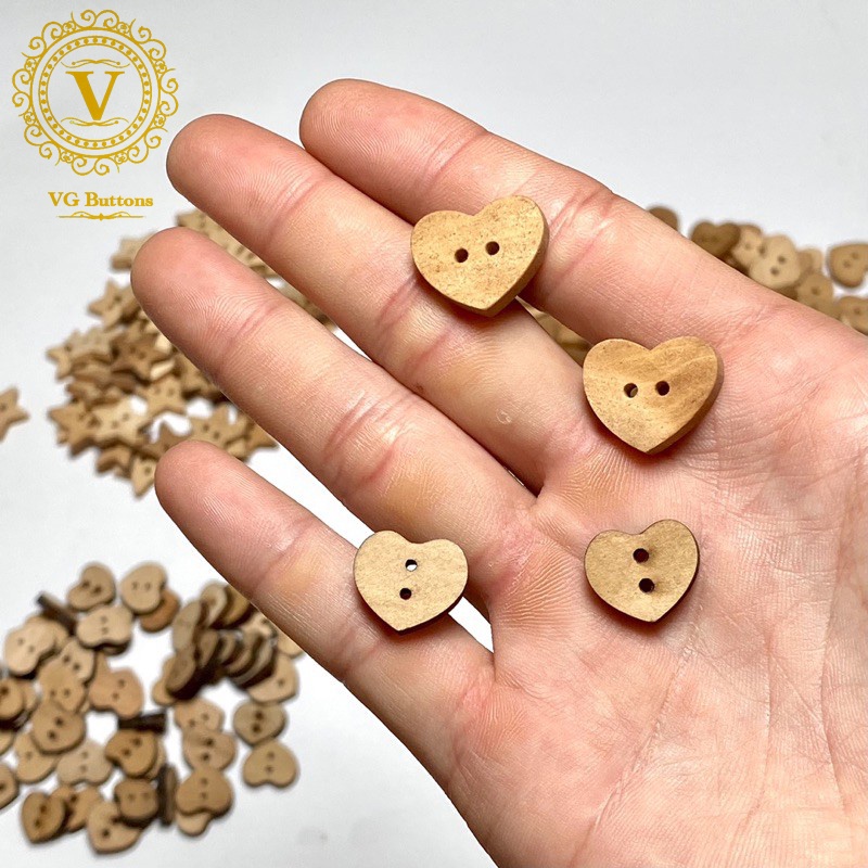Cúc gỗ, nút gỗ handmade, hình ngôi sao, hình trái tim loại 2 lỗ