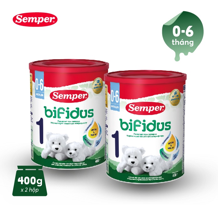 Combo 2 Sữa bột cải thiện tiêu hóa,giúp bé tăng cân,phát triển trí não Semper Bifidus số 1 400g cho bé từ 0-6 tháng tuổi