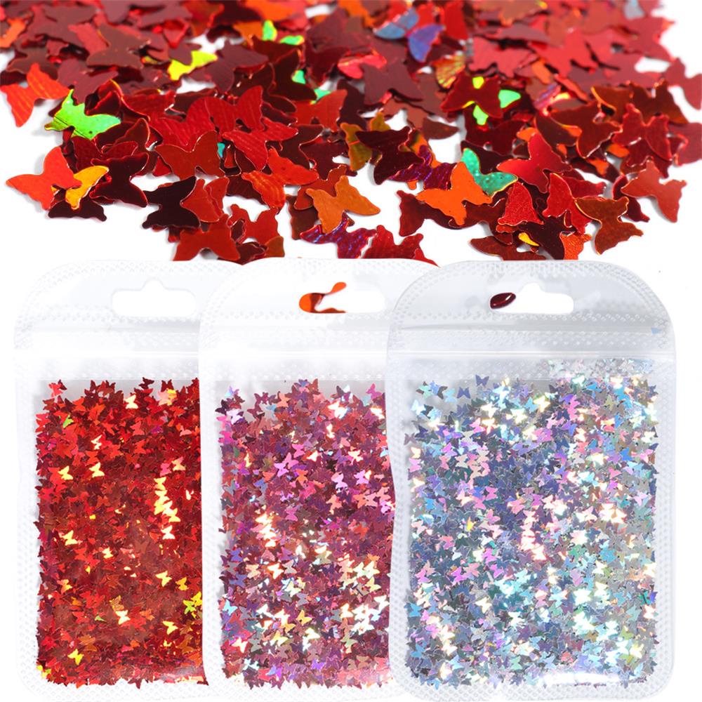 Phụ Kiện Trang Trí Móng Tay Hình Bướm 3D Siêu Mỏng Màu Laser Tráng Gương Lấp Lánh