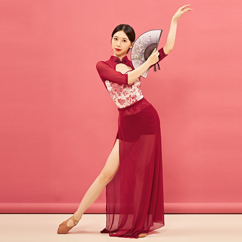 Trang Phục Biểu Diễn Múa Cổ Đứng Phối Lưới Phong Cách Cổ Điển