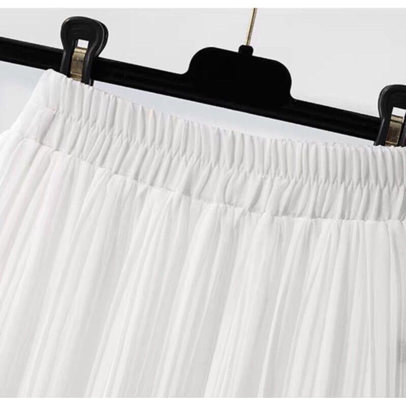Chân váy voan dập ly dáng dài  2 màu trắng và đen. alohashop91