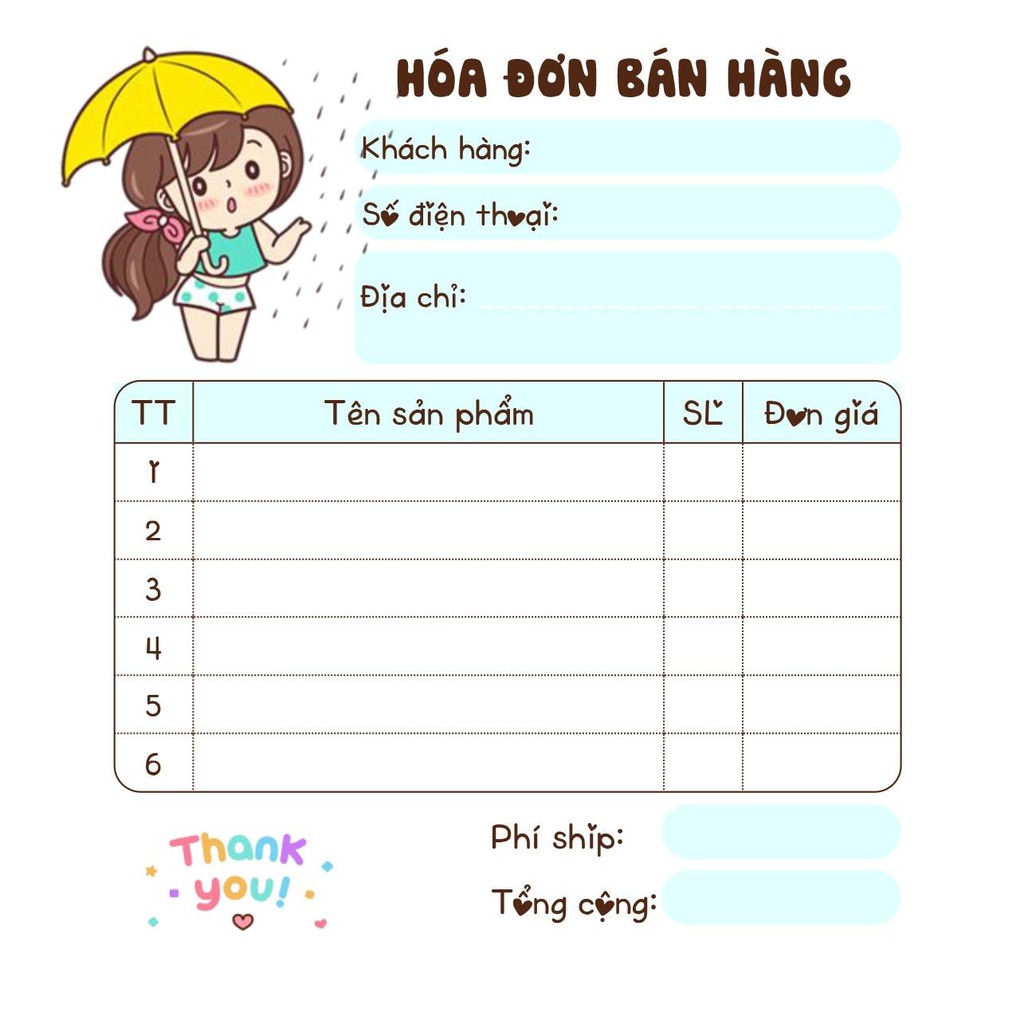 [MUA 10 CUỐN TẶNG 1 CUỐN]  Hoá đơn bán hàng mini 1 liên dễ thương