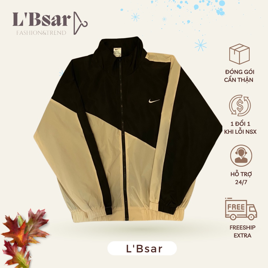 Áo Khoác Jacket Nike Màu Tan Swoosh Vintage Logo Thêu Nam Nữ Vải Dù 2 Lớp Cao Cấp LBsar