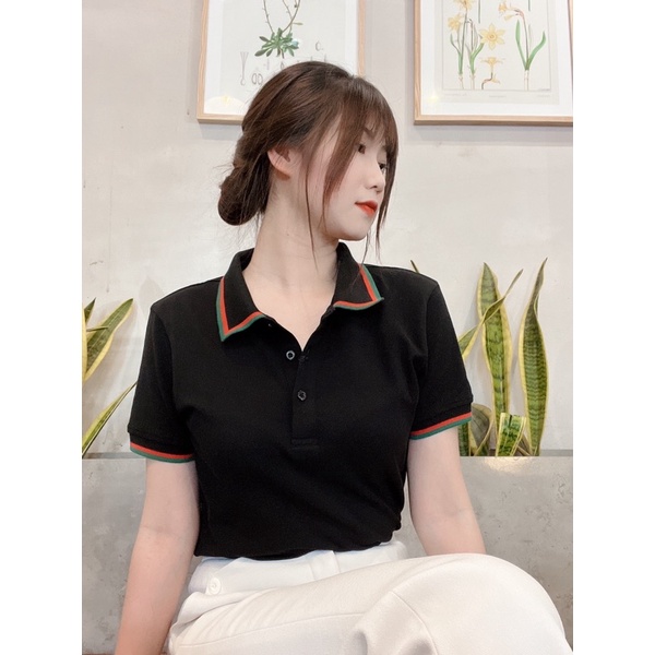 Áo Polo Nữ Tông Đen Soleil Cotton Cao Cấp,  Basic thoang mát Chất Liệu Pique Măt chim,dáng suông TIPK9765100