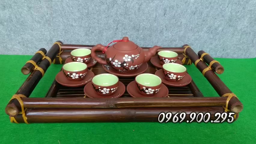 Khay đựng bộ ấm chén uống trà Bát Tràng chất liệu tre | BigBuy360 - bigbuy360.vn
