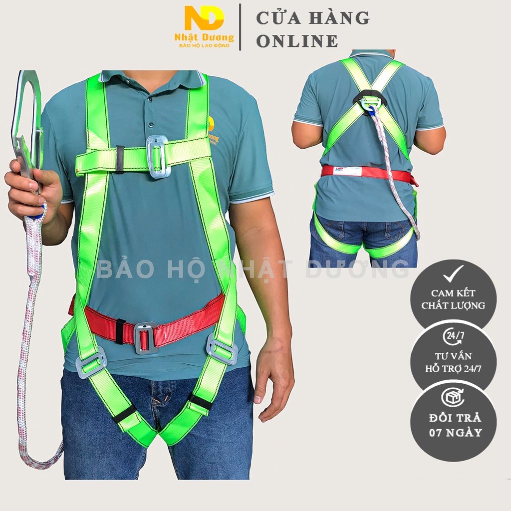 Dây đai an toàn toàn thân 1 móc sắt TT01, Dây bảo hộ lao động Nhật Dương leo trèo làm việc trên cao móc chịu lực 1000kg
