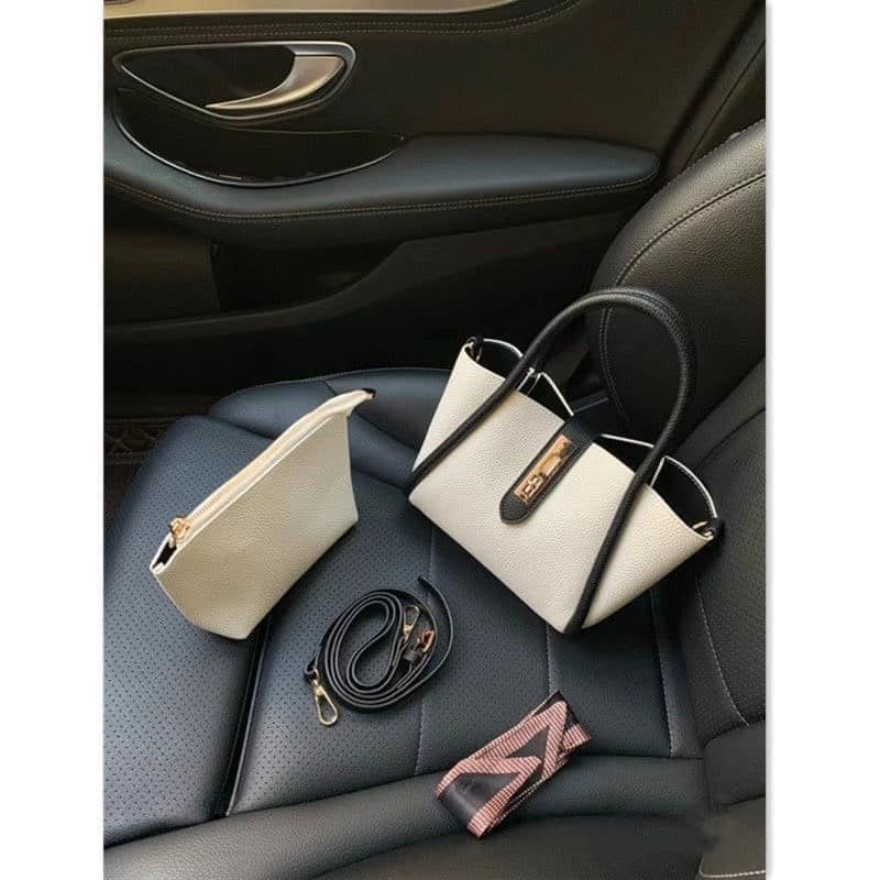 Túi xách nữ kèm khăn da mềm màu trắng sữa size vừa sang trọng thời trang JUMITO