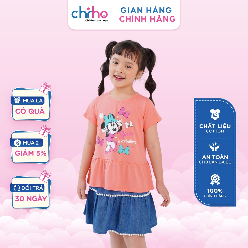 Áo Tshirt Bé Gái Cổ Tròn CHIHO Chất Vải Cotton Thoáng Mát, In Minnie Và Nơ Dễ Thương Dành Cho Bé 8-13 Tuổi GTS217R