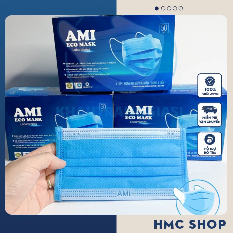 Khẩu trang y tế AMI kháng khuẩn 4 lớp 4 màu hàng công ty cao cấp hộp 50 chiếc HMC Shop