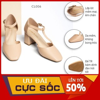 ] giày cao gót thời trang carl & ane bít mũi gót vuông dây quai mảnh cao 5cm