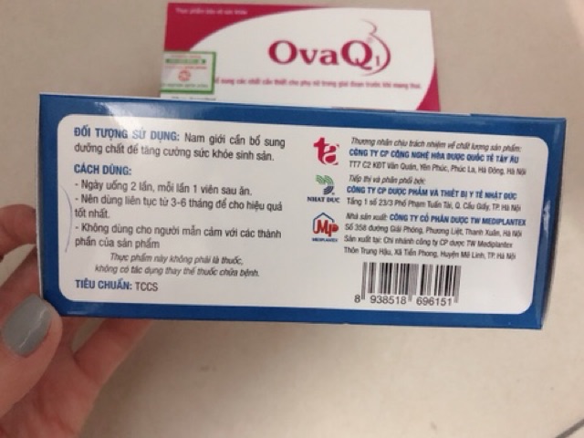 Bộ đôi OvaQ1 và SpermQ giúp mang thai tự nhiên - Hộp 60 viên ( tặng kèm que thử thai )