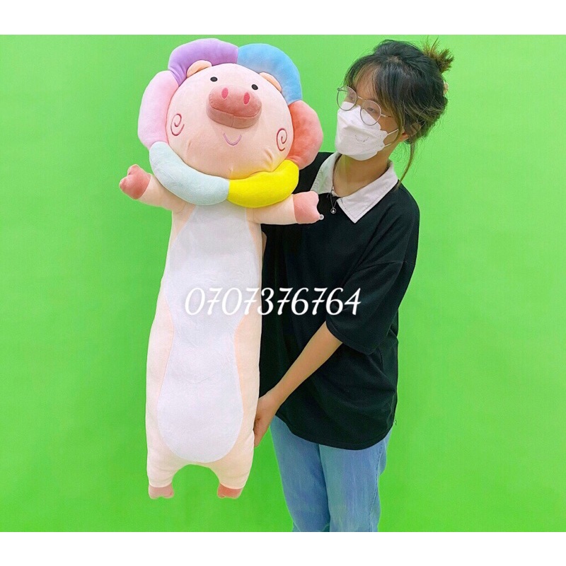 1Mét Thú Bông GỐI ÔM HEO MẶT HOA Cute - Chất Miniso Mềm - Cao Cấp