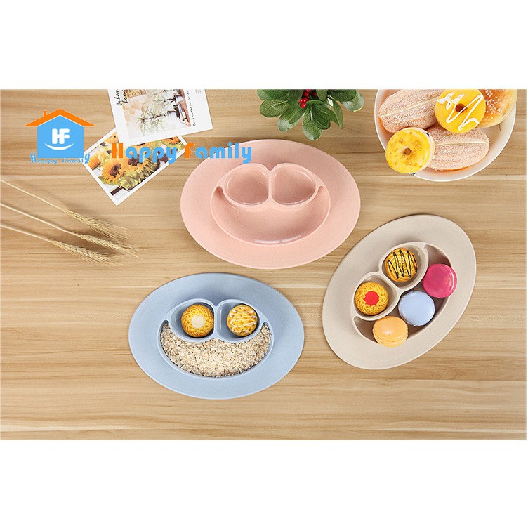 Bộ khay ăn muỗng nĩa mặt cười làm từ sợi lúa mì