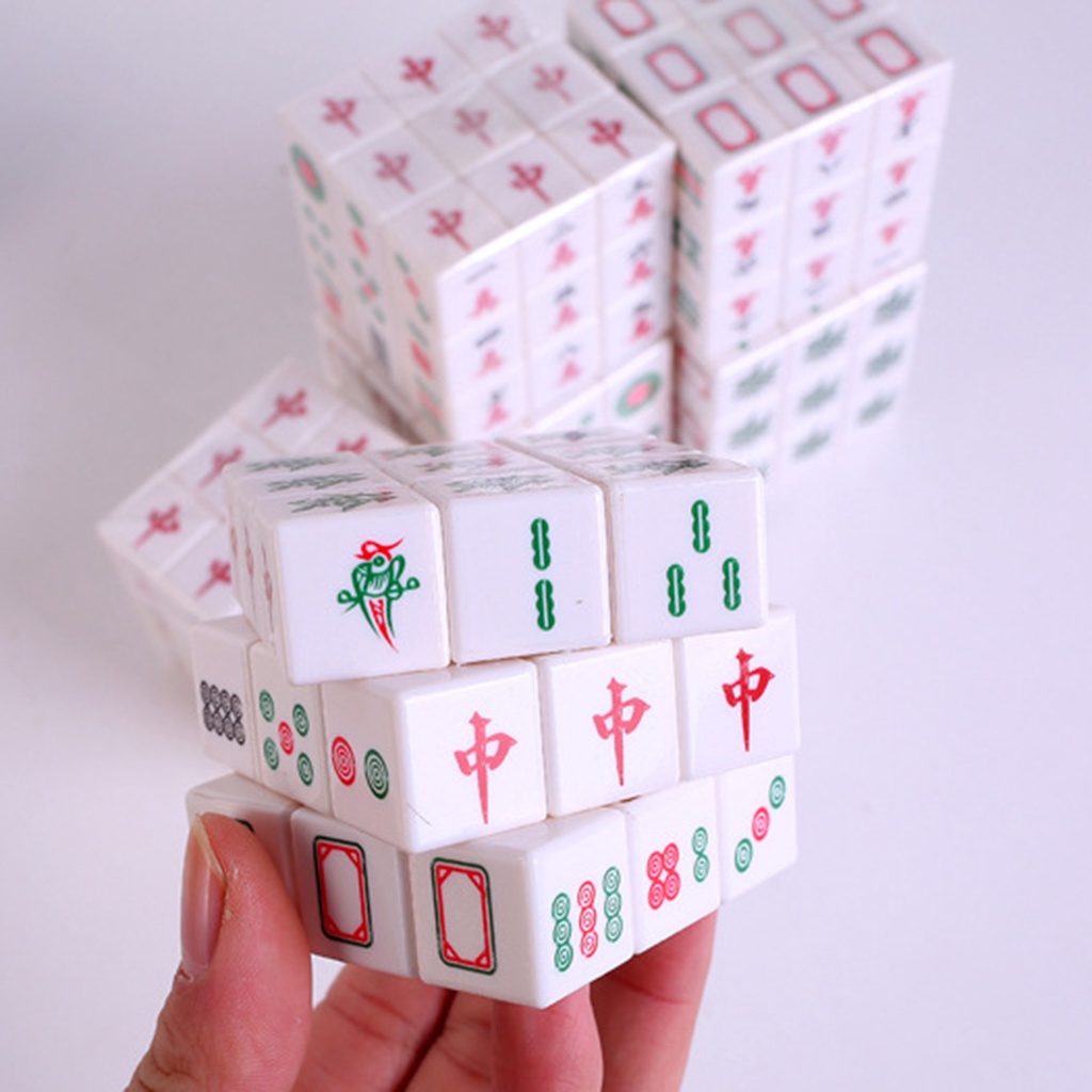 <Sabaya> Rubik Cube Mahjong Pattern Stress Relieve ABS 3 Order Mahjong Rubik Cube for Gifts