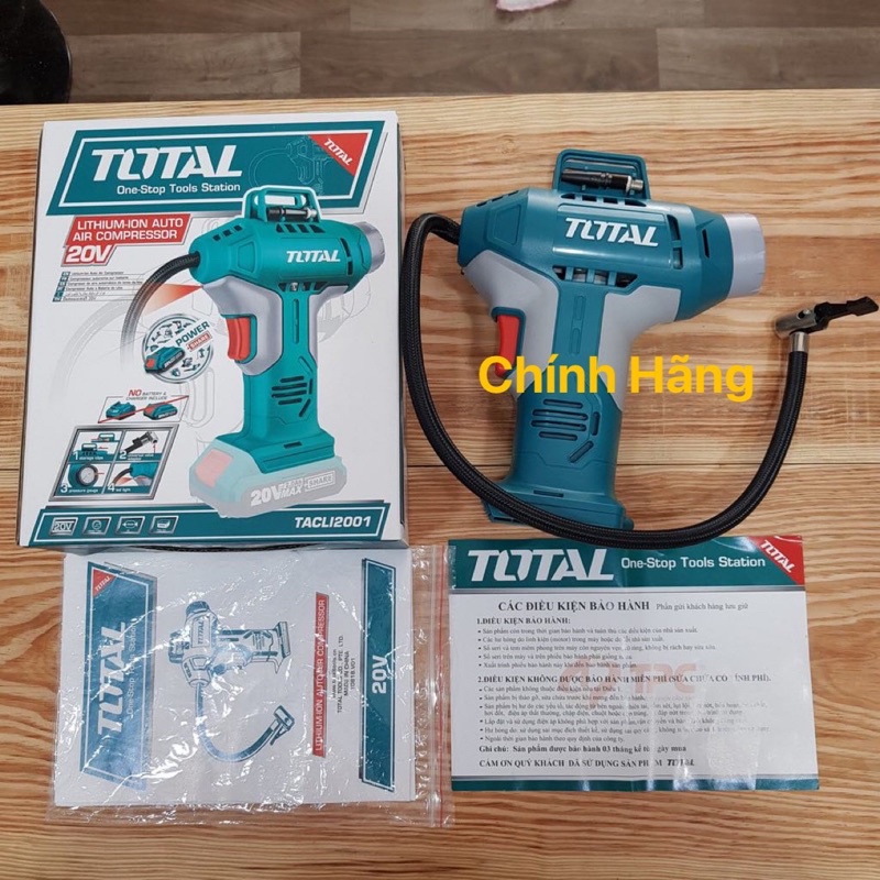 Máy bơm hơi cầm tay tự động dùng Pin 20V Total TACLI2001 Áp suất tối đa 160PSI- Bơm bánh xe dùng Pin