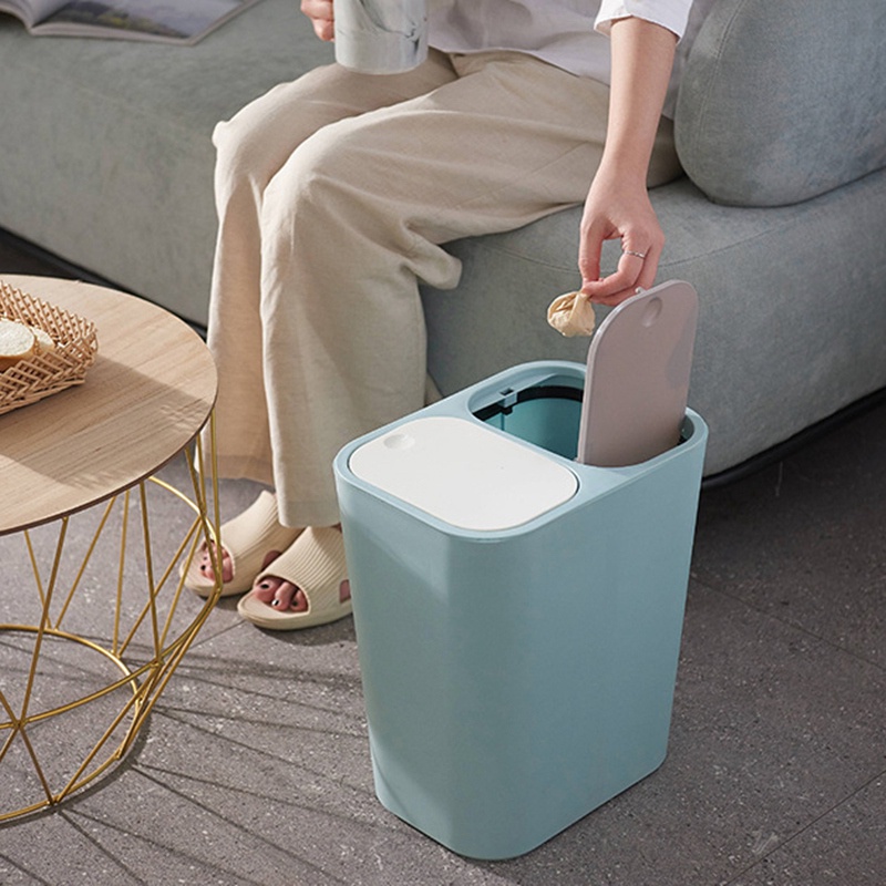 Thùng Rác Tái Chế 12 Lít Hình Chữ Nhật Bằng Nhựa Màu Xám Có Nút Nhấn