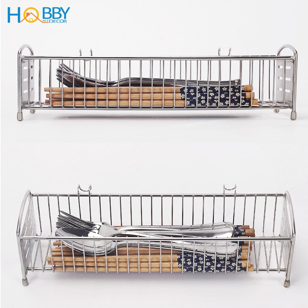 Khay đựng đũa muỗng cho ráo nước HOBBY KM1 chuẩn Inox 304 - kê lên kệ bếp hoặc móc vào kệ chén | BigBuy360 - bigbuy360.vn