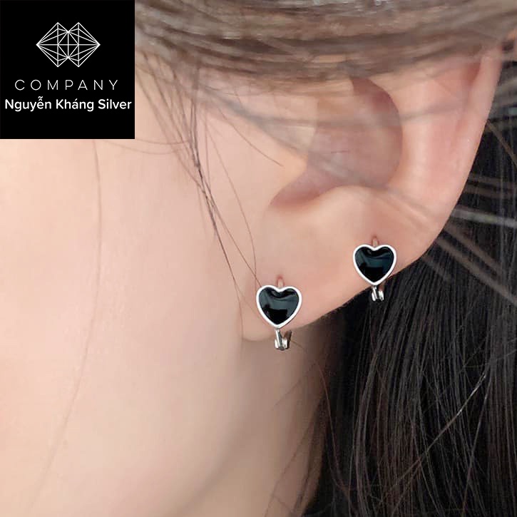 1 CHIẾC KHUYÊN TAI BẠC CÁ TÍNH, HÌNH CHỮ NHẬT, HÌNH TRÁI TIM, MÀU ĐEN