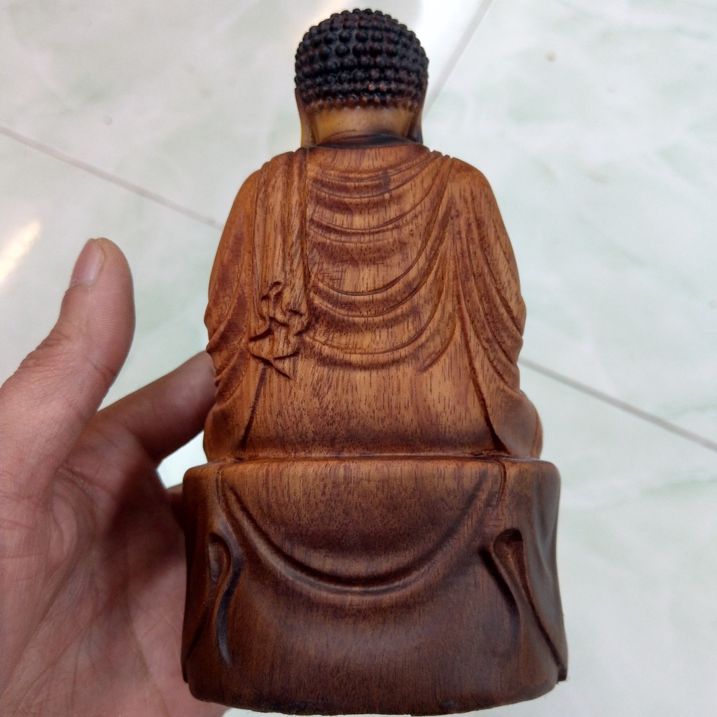 Phật Thích Ca - Kiểu Cổ - Tượng Mini Để Ô tô - Gỗ Hương - Cao 15cm