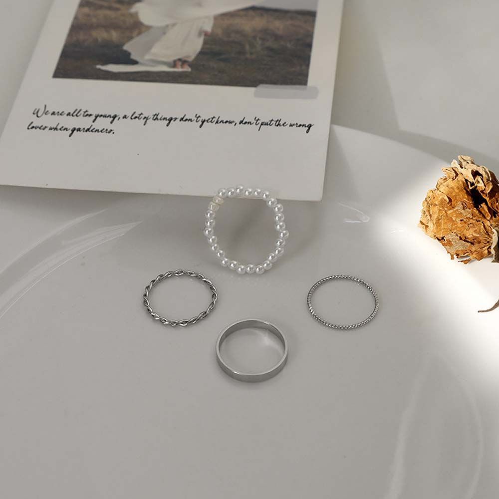 Bộ 4 Nhẫn Đeo Ngón Tay Đính Ngọc Trai Thời Trang Hàn Quốc Dành Cho Nữ