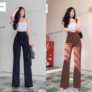 QUẦN ỐNG LOE HÁCK CHÂN DÀI 1m cạp cao 2 màu