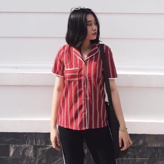 Áo sơ mi sọc cổ vest MH