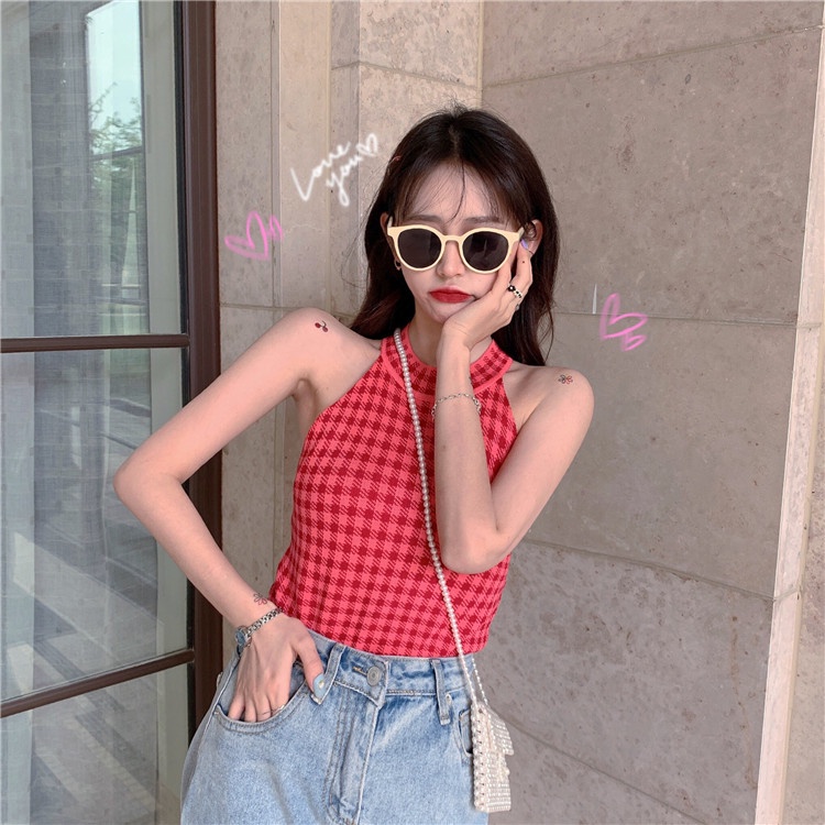 Áo kiểu ZHELIHANGFEI cổ yếm không tay ôm dáng vừa vặn phong cách Pháp thời trang mùa hè dành cho nữ