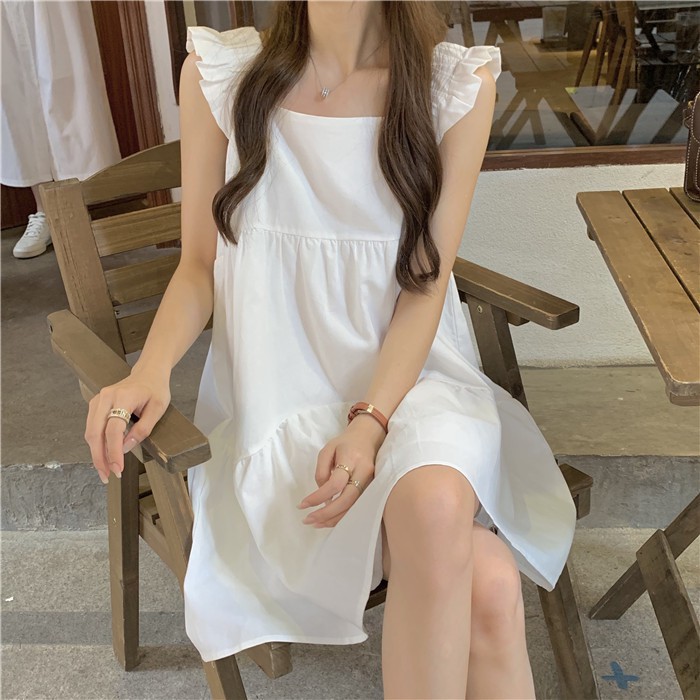 Đầm 2 dây babydoll  nhún bèo ngực, đầm dáng xòe babydoll 2 dây | BigBuy360 - bigbuy360.vn