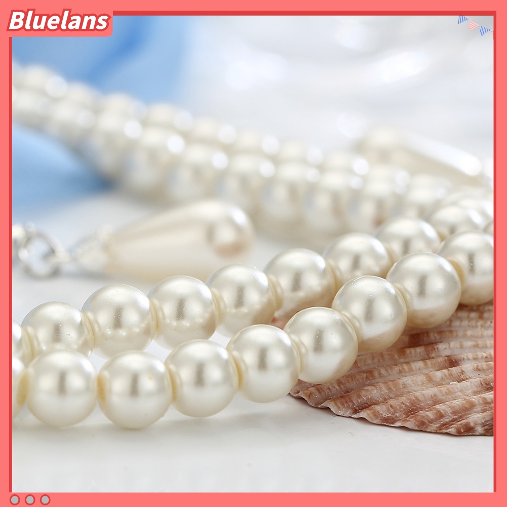 Bộ Vòng cổ + Đôi Bông Tai Hình Giọt Nước Đính Ngọc Trai Giả Thời Trang Cho Nữ