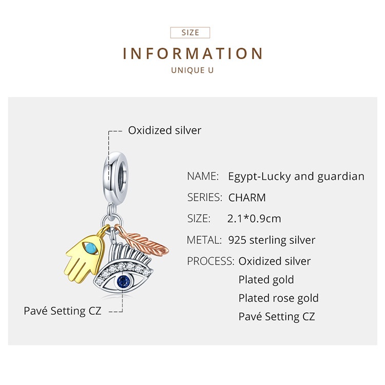 Mặt trang sức Bamoer SCC1858 bằng bạc 925 họa tiết Pharaoh Ai Cập cổ đại/thần mèo Bastet màu vàng dùng làm vòng tay DIY