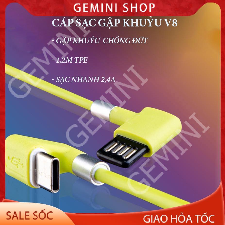 Cáp Sạc Nhanh Type C-cho IPtablet táo 90 Khuỷu 2,4A 1,2m chống đứt mã V8 GEMINI SHOP