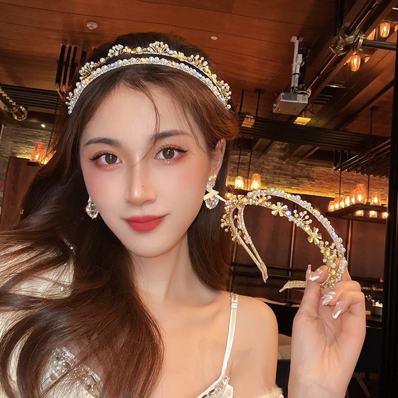 Băng Đô Cài Tóc Đính Đá Ngọc Trai Sang Trọng Thời Trang Cho Nữ