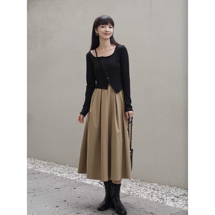 Chân váy kaki cổ điển dáng xòe bồng bềnh có chun sau hàng Thiết kế chất lượng cao - CRABE FASHION