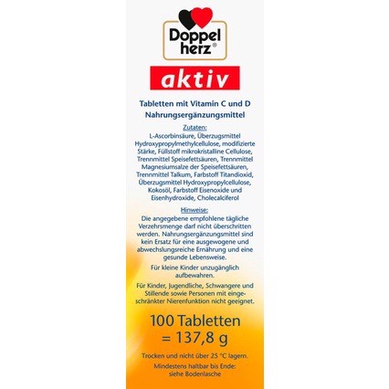 VITAMIN C 1000 + VITAMIN D  ⚡ CAM KẾT HÀNG AUTH ⚡ DOPPELHERZ AKTIV-Hộp 30 Viên bổ sung vitamin C/ D - Hàng nội địa Đức