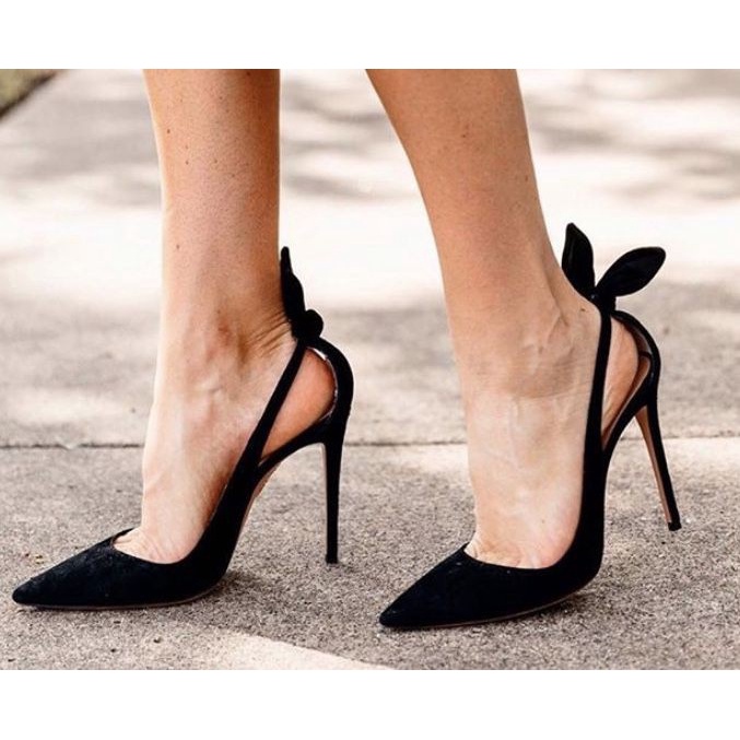 Giày cao gót nữ da lộn kiểu dáng phối nơ thỏ sau hậu xinh xắn Link shoes mã TT155