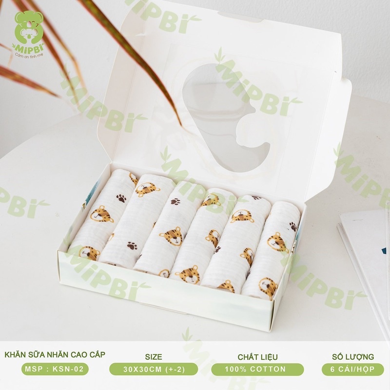 Khăn sữa nhăn cao cấp Mipbi 2 lớp kích thước 30x30 KSN02