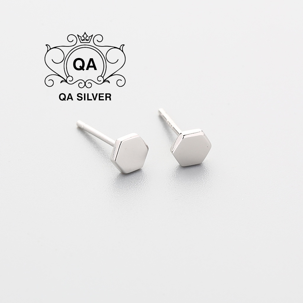 Khuyên tai bạc 925 lục giác 6 cạnh bông nam nữ hình học đa giác S925 GEOMETRIC Silver Earrings QA SILVER EA200605